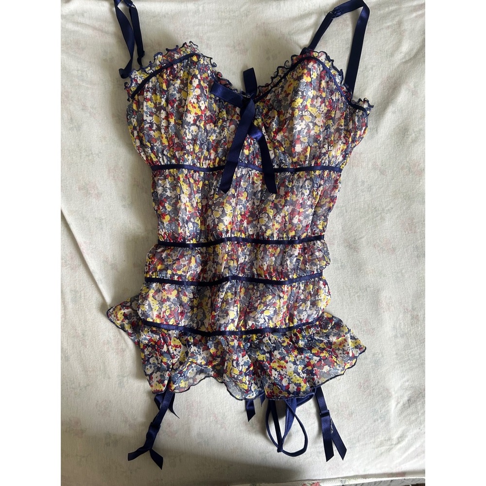NWT Vintage Fredericks of Hollywood Floral Bustier Lace Up Corset Large Coquette - Picture 5 of 12